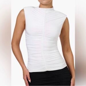 Naked Wardrobe NW Sculpt Collection Shirred Mock Neck Top White Size XL